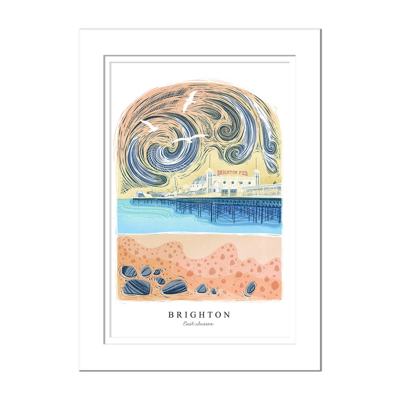 Mounted Print - WF968M - Brighton Pier Arched Lino Mounted Print - Brighton Pier Arched Lino Mounted Print - Whistlefish