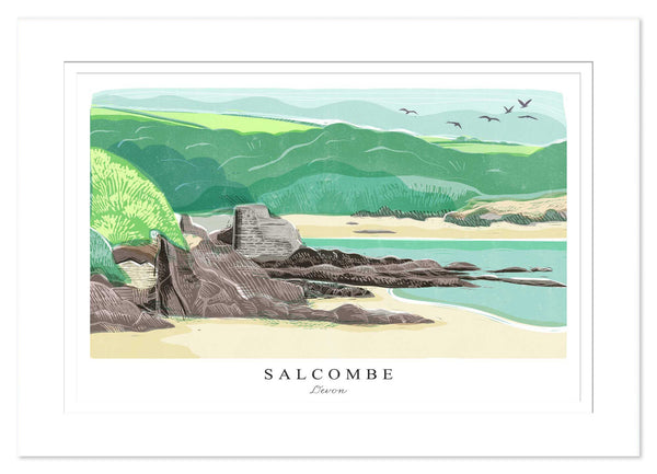 Mount Print - WF970M - Salcombe Arched Lino Mounted Print - Salcombe Arched Lino Mounted Print - Whistlefish
