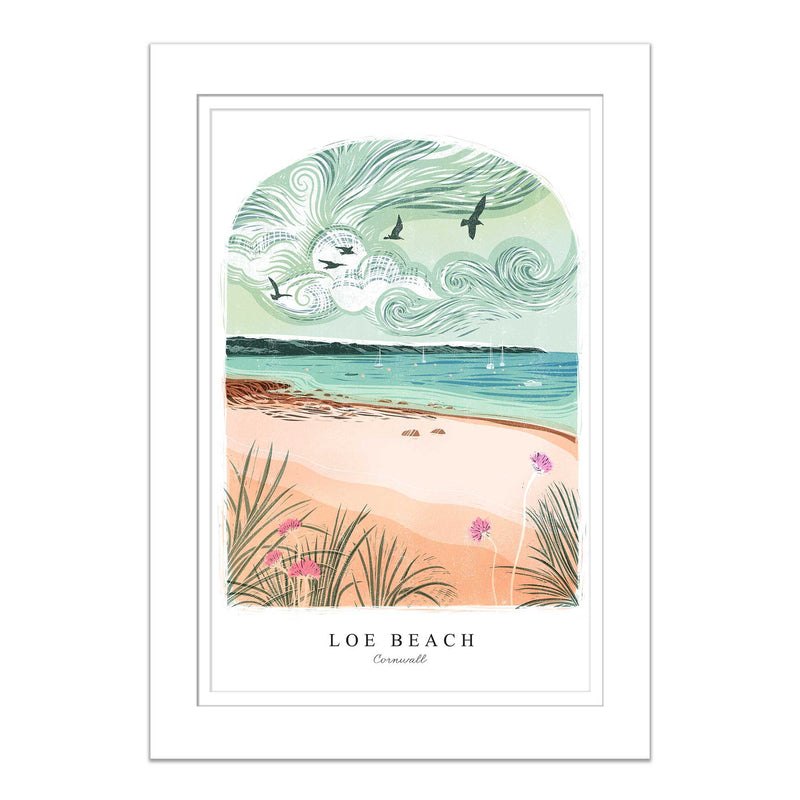 Mounted Print - WF974M - Loe Beach Arched Lino Mounted Print - Loe Beach Arched Lino Mounted Print - Whistlefish