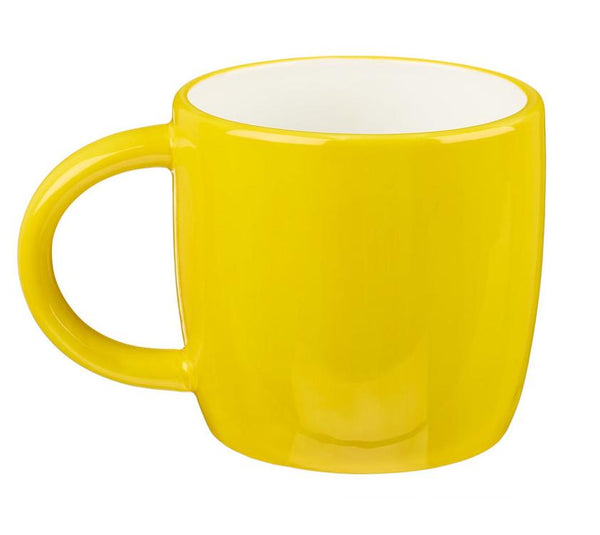 Mug - CCM-002 - White Cat On Short Yellow Mug - White Cat On Yellow Short Mug - Whistlefish