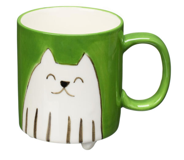 Mug - CCMF-002 - White Cat On Green Mug - White Cat On Green Mug - Whistlefish