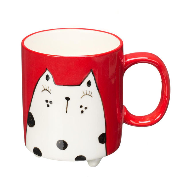 Mug - CCMF-005 - White Cat On Red Mug - White Cat On Red Mug - Whistlefish