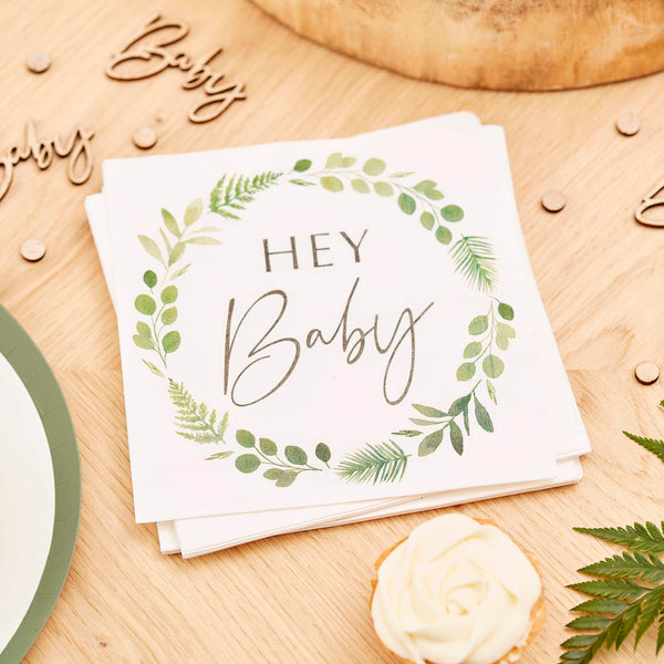 Napkins - BAB-124 - Hey Baby Shower Botanical Napkins - Hey Baby Shower Botanical Napkins - Whistlefish