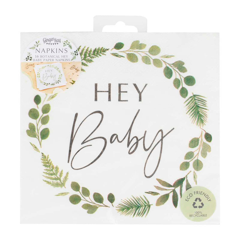 Napkins - BAB-124 - Hey Baby Shower Botanical Napkins - Hey Baby Shower Botanical Napkins - Whistlefish