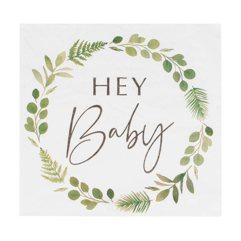 Napkins - BAB-124 - Hey Baby Shower Botanical Napkins - Hey Baby Shower Botanical Napkins - Whistlefish