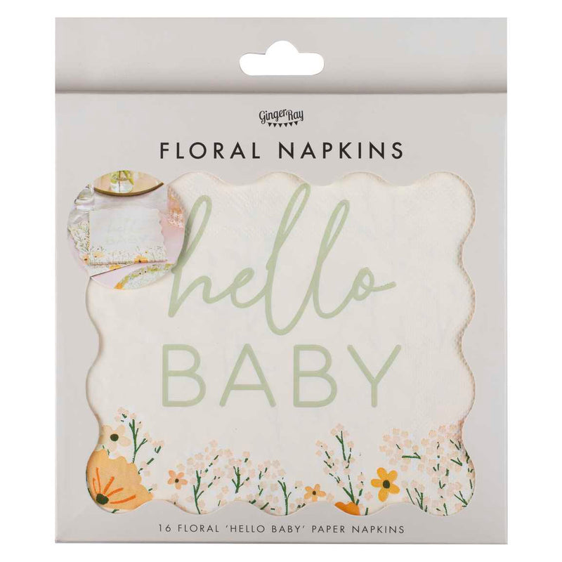 Napkins - FLB-102 - Hello Baby Floral Baby Shower Napkins - Hello Baby Floral Baby Shower Napkins - Whistlefish