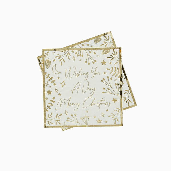 Napkin-HBFF121 - Gold 'Merry Christmas' Paper Napkins-Hootyballoo
