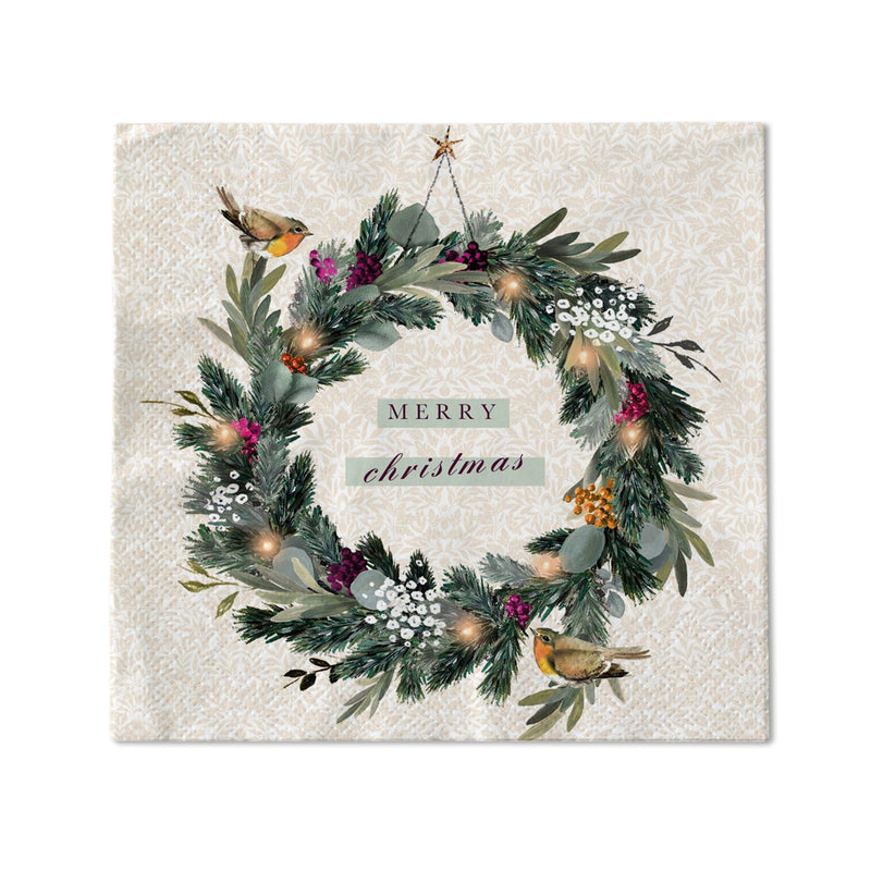 Napkin - NPX34 - Christmas Wreath Paper Napkins 20 Pack - Christmas Wreath Paper Napkins - Whistlefish