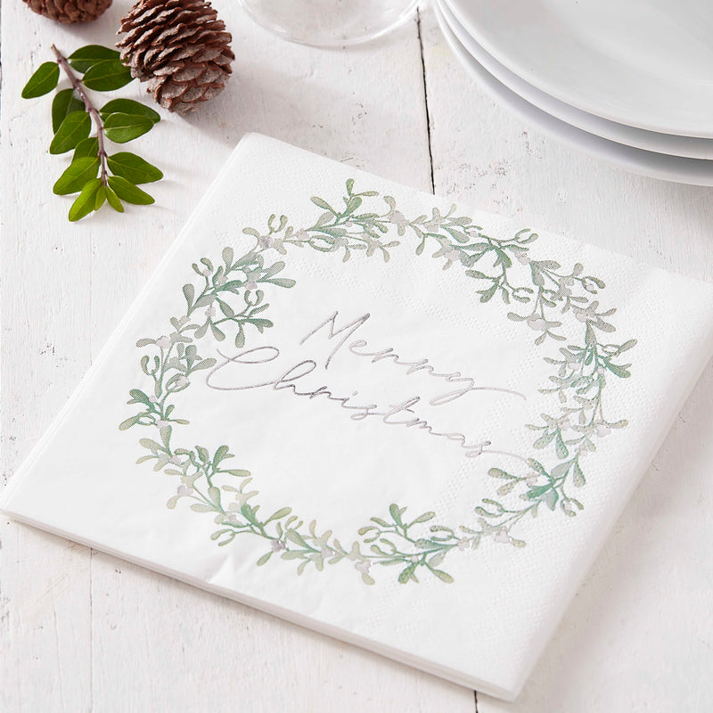 Napkin - SNOW-221 - Merry Christmas Mistletoe Paper Napkins - Merry Christmas Mistletoe Paper Napkins - Whistlefish