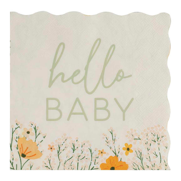 Napkins - FLB-102 - Hello Baby Floral Baby Shower Napkins - Hello Baby Floral Baby Shower Napkins - Whistlefish