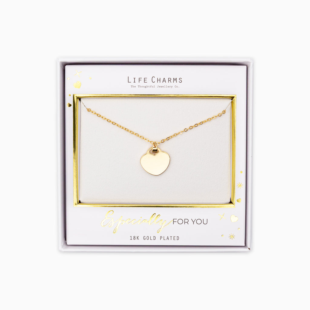 Necklace-N16G - Gold Flat Heart Necklace-Whistlefish