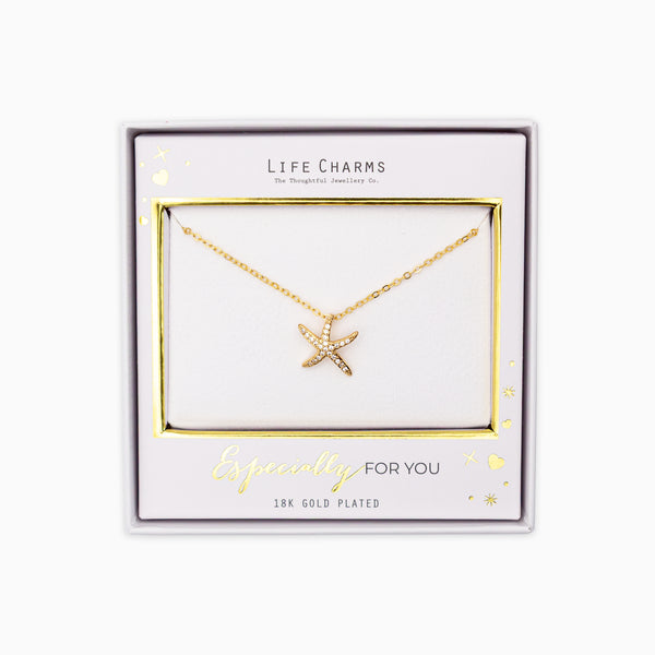 Necklace-N18G - Gold Starfish Necklace-Whistlefish