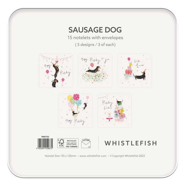 Notelet Tin-MWT43 - Sausage Dog Notelet Tin-Whistlefish