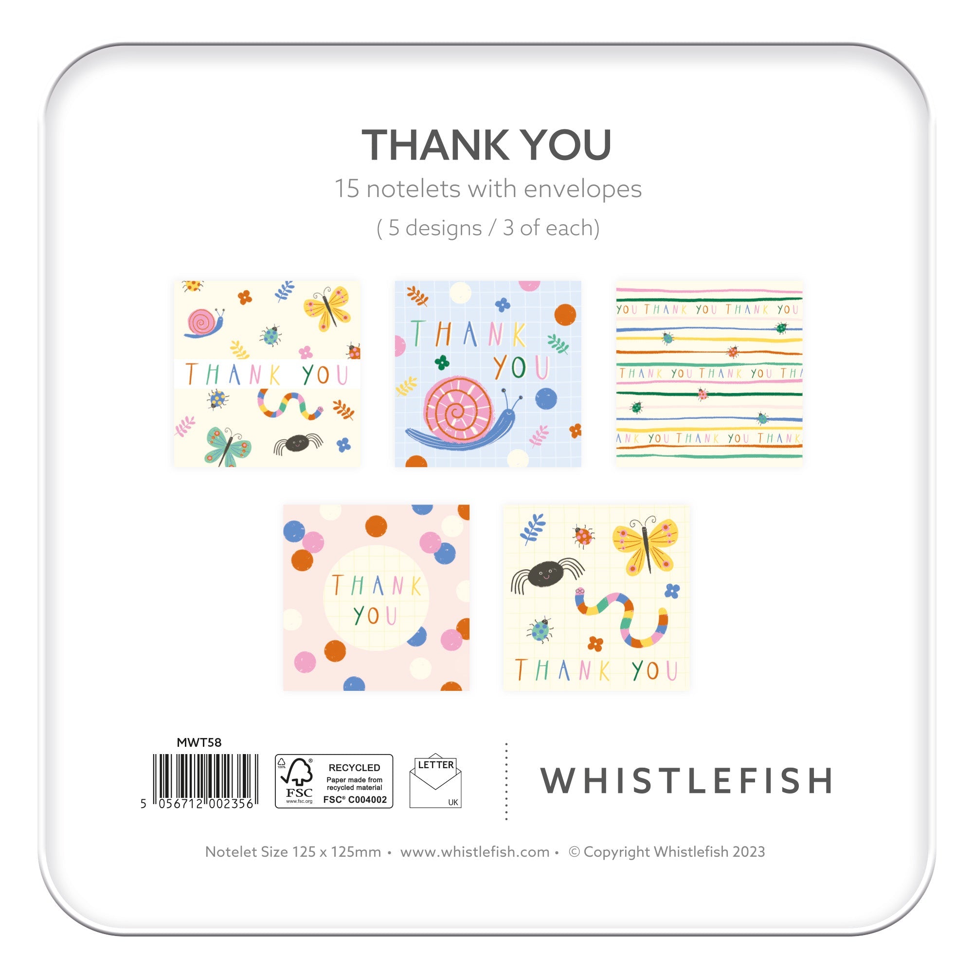Notelet Tin - MWT58 - Colourful Critters Thank You Notelet Tin - Colourful Critters Thank You Notelet Tin - Whistlefish