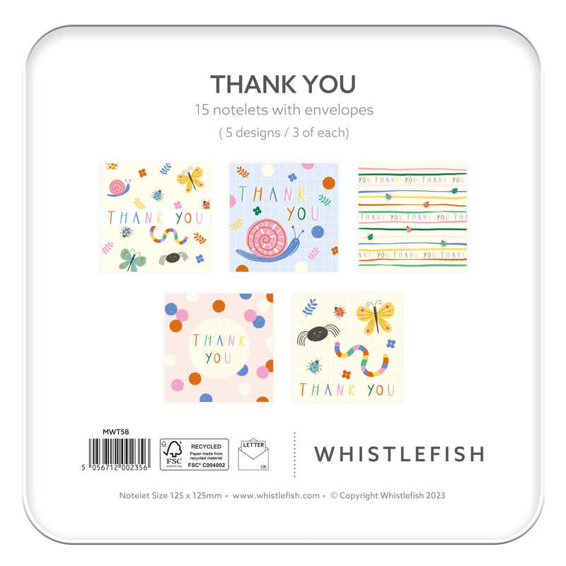 Notelet Tin - MWT58 - Colourful Critters Thank You Notelet Tin - Colourful Critters Thank You Notelet Tin - Whistlefish