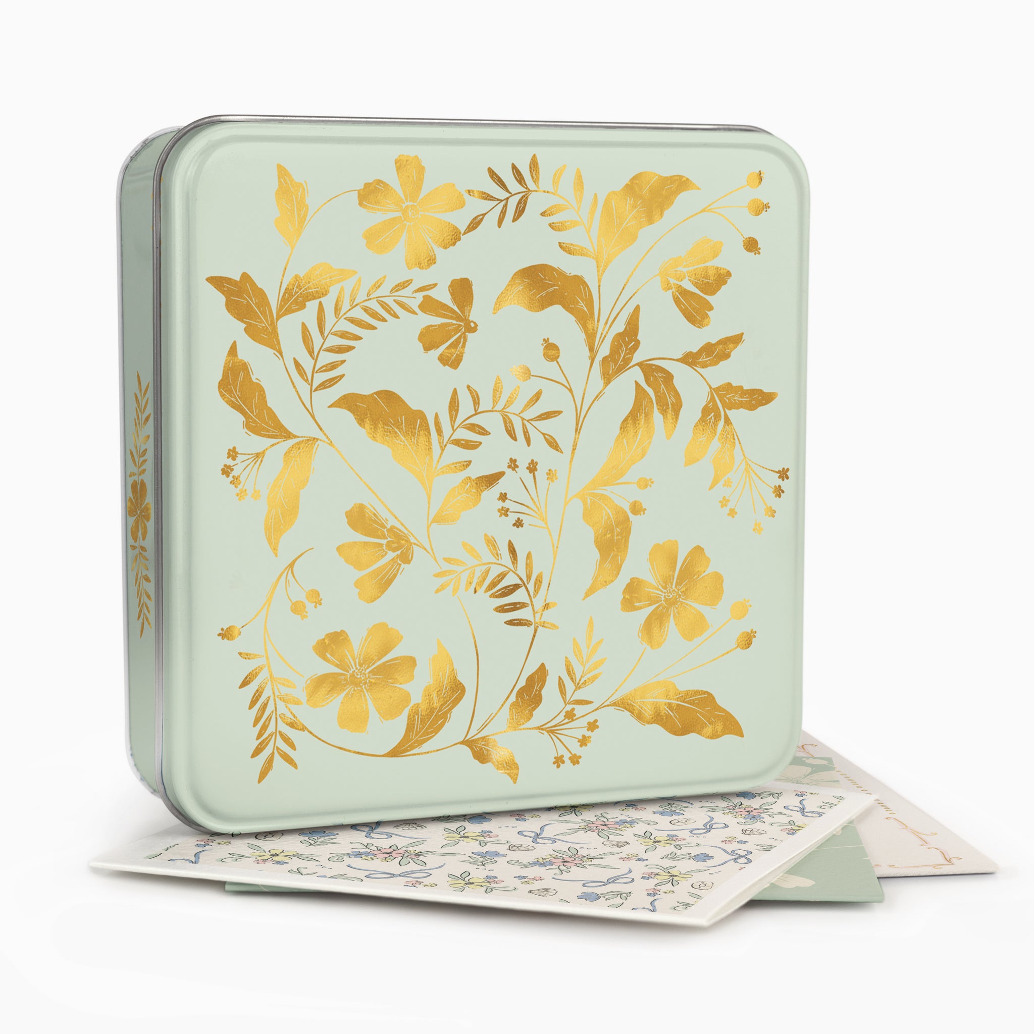 Notelet Tin-MWT70 - Regal Gold Bloom Filled Notelet Tin-Whistlefish