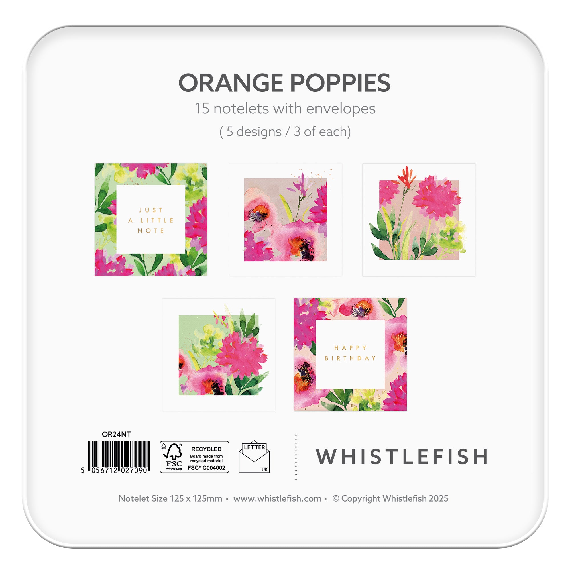 Notelet Tin-OR24NT - Orange Poppy Notelet Tin-Whistlefish