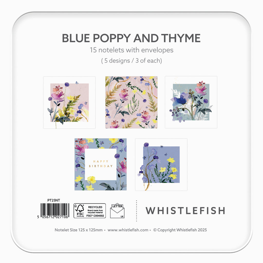 Notelet Tin-PT25NT - Blue Poppy & Thyme Notelet Tin-Whistlefish