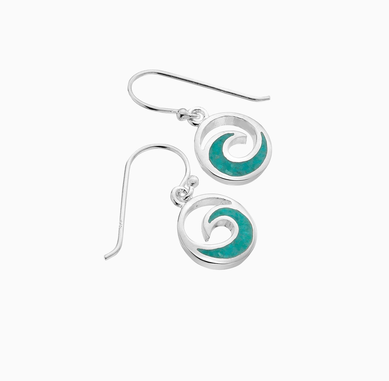 Earrings-P1129TQA - Ocean Wave Turquoise Silver Earrings-Sea Gems