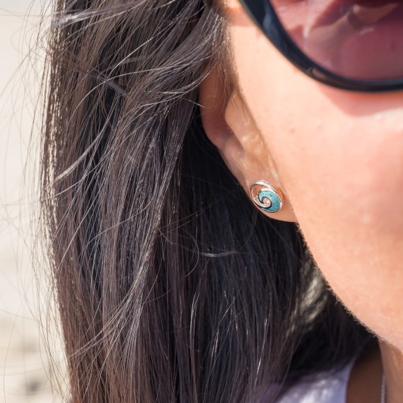 Earrings-P1129TQA - Ocean Wave Turquoise Silver Earrings-Sea Gems