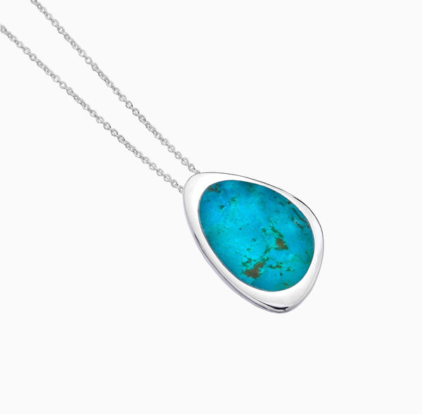 Necklace-P1197TQA - Organic Shape Turquoise Silver Necklace-Sea Gems