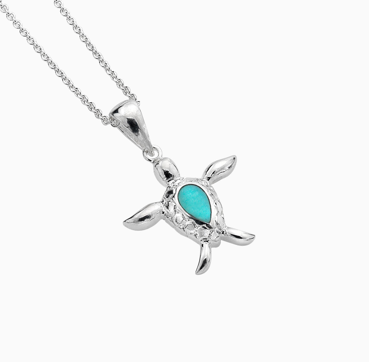 Necklace-P1308TQA - Turtle Turquoise Silver Necklace-Sea Gems