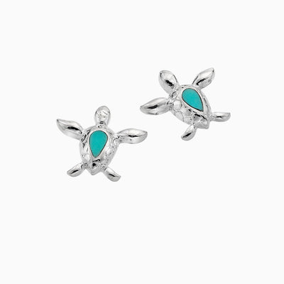 Turtle Turquoise Silver Stud Earrings - Whistlefish