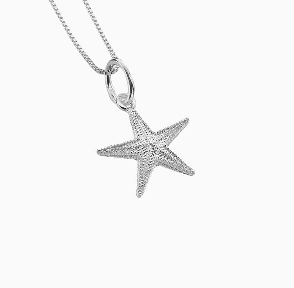 Necklace-P3440A - Starfish Silver Necklace-Sea Gems