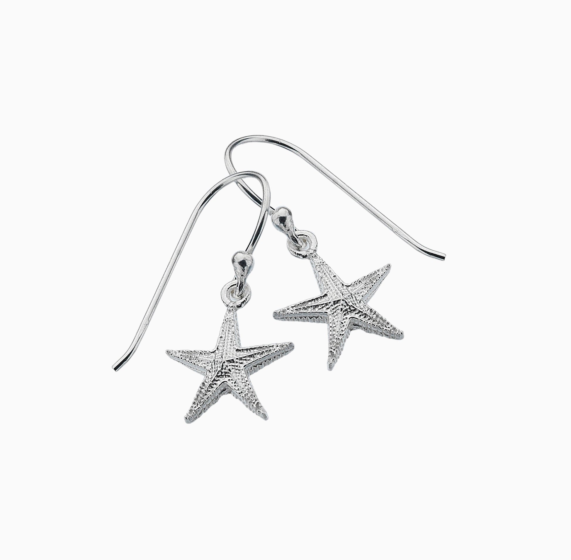 Earrings-P3441A - Starfish Silver Earrings-Sea Gems