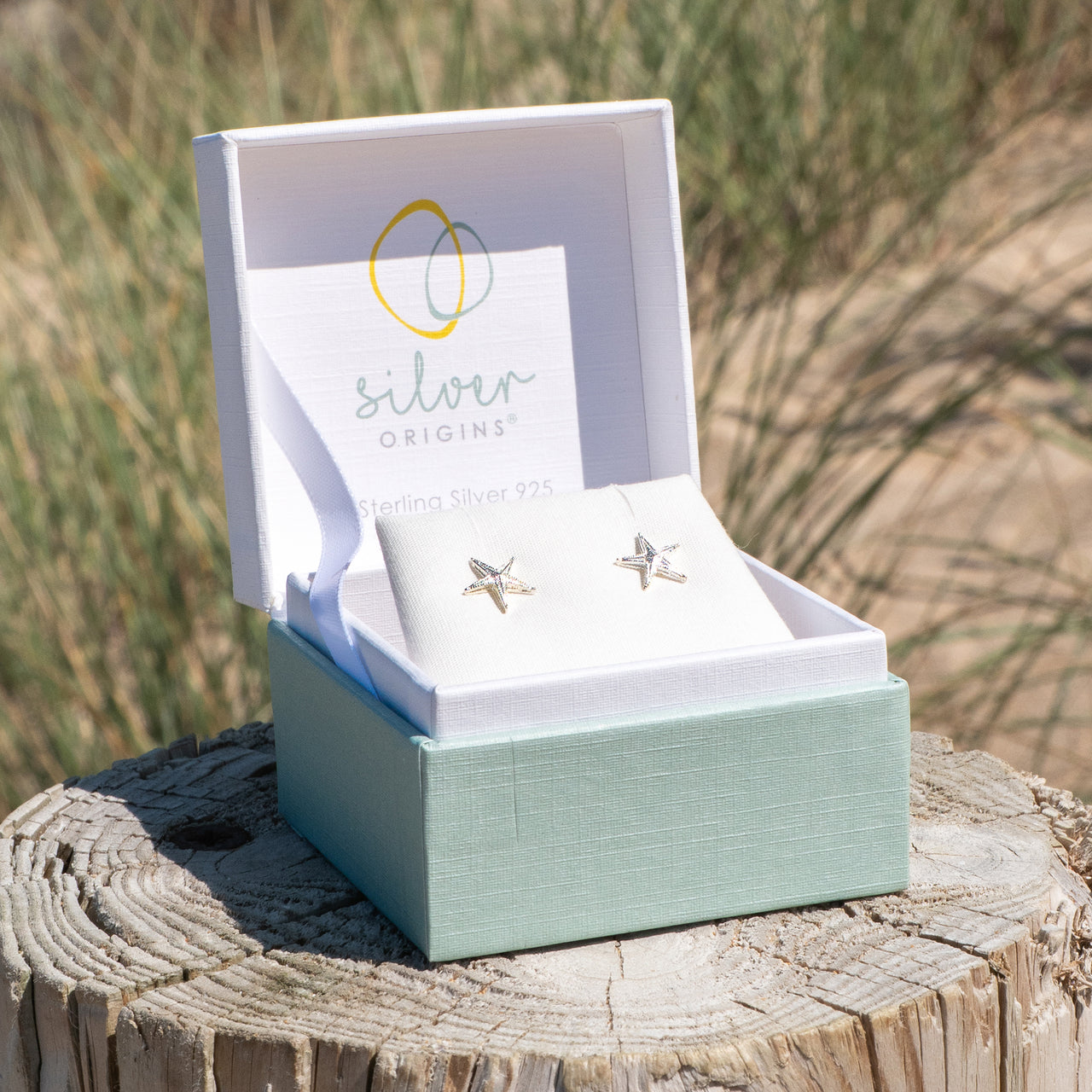 Earrings-P3442A - Starfish Silver Stud Earrings-Sea Gems