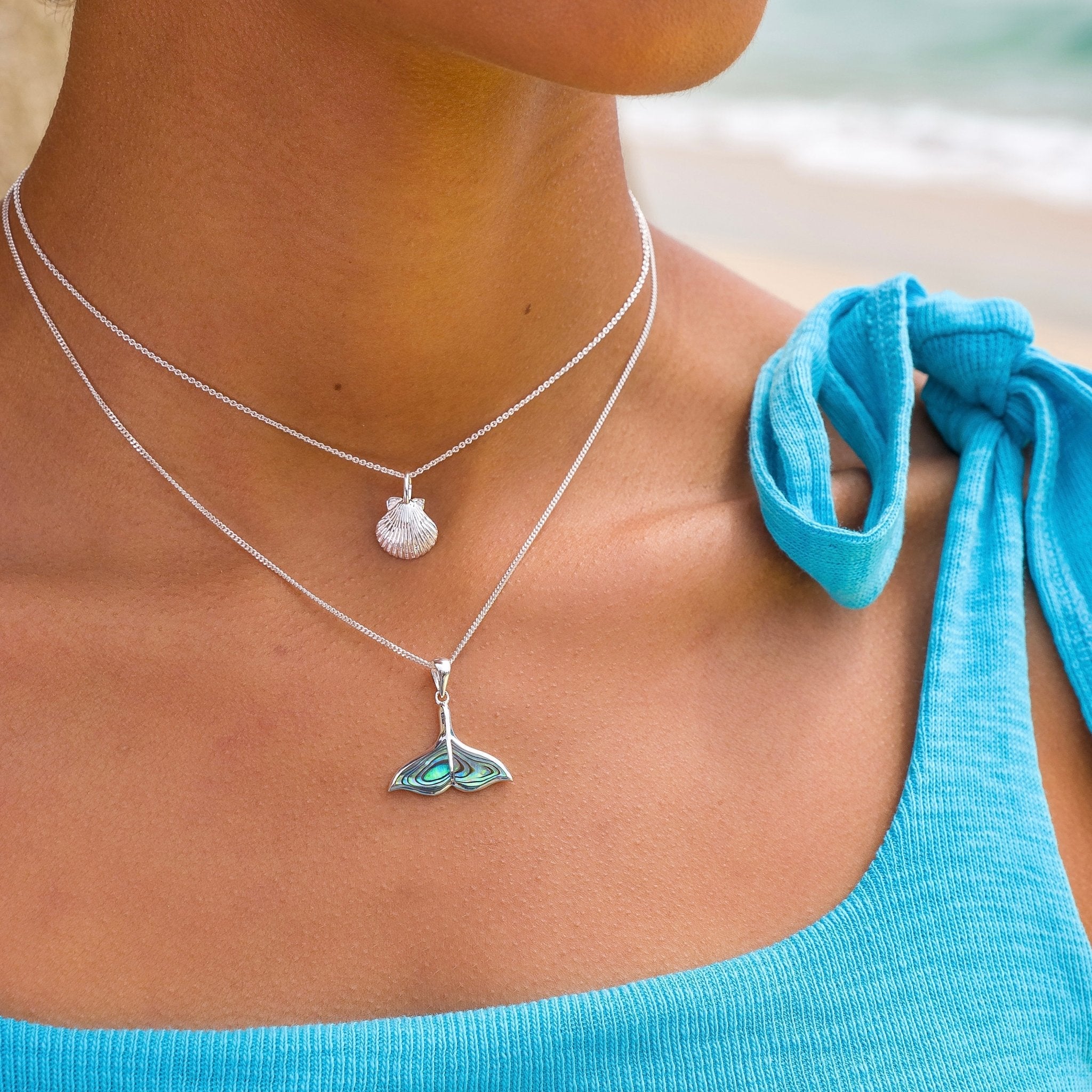 Necklace-P3446A - Scallop Shell Silver Necklace-Sea Gems