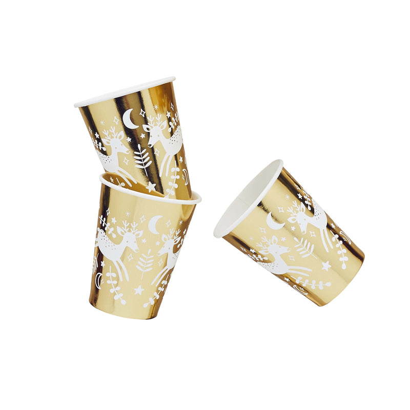 Paper Cup - HBFF105 - Reindeer Gold Paper Cups (8 Pack) - Reindeer Gold Paper Cups (8 Pack) - Whistlefish