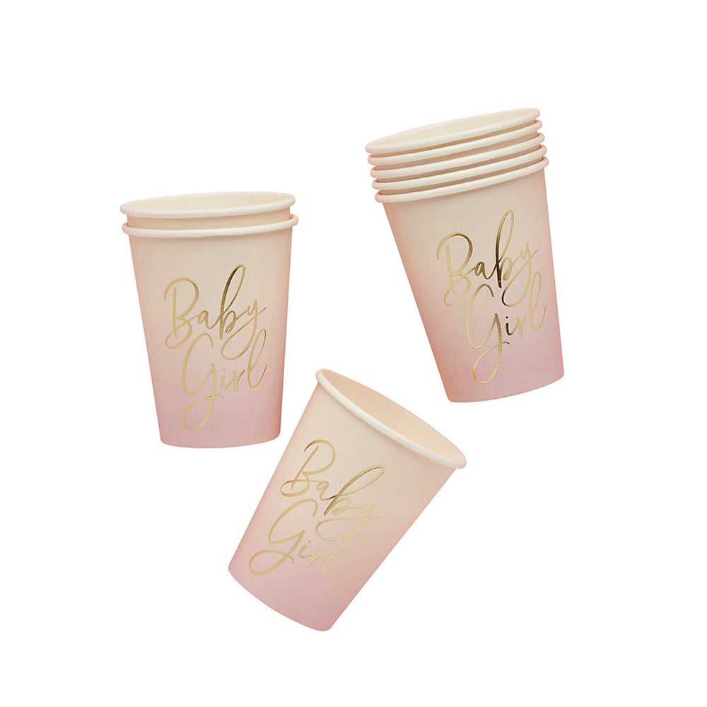 Paper Cups-HBBS216 - Pink Baby Girl Paper Cups-Hootyballoo