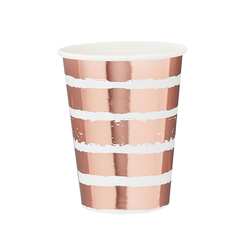 Paper Cups - HBMM138 - Rose Gold Striped Paper Cups 8pk - Rose Gold Striped Paper Cups 8pk - Whistlefish