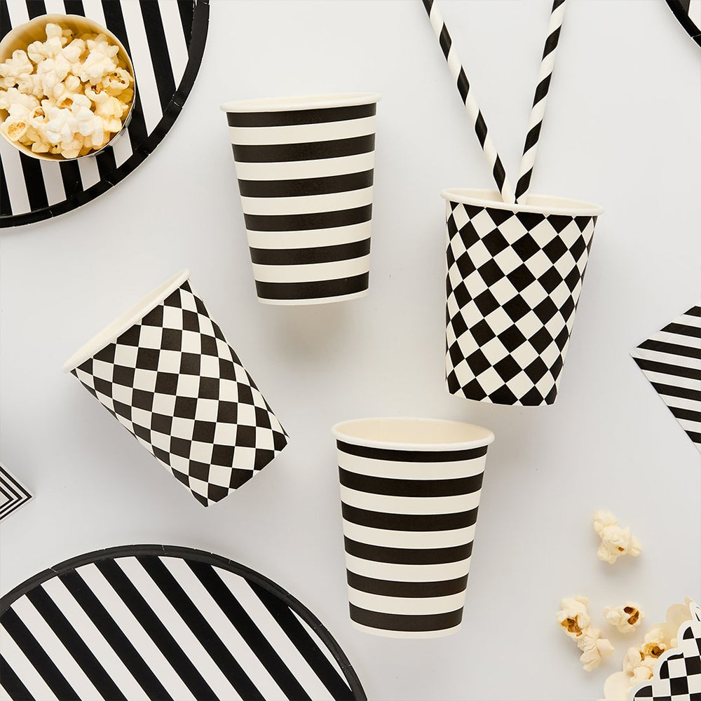 Paper Cups-HBMP104 - Monochrome Striped Paper Cups-Hootyballoo