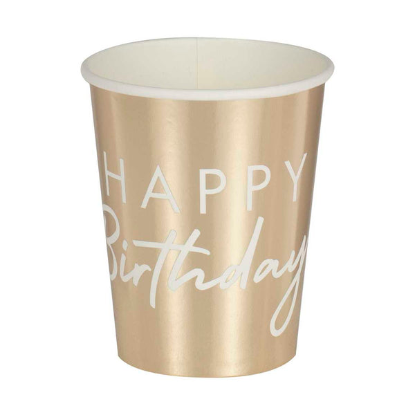 Paper Cups - MIX-245 - Gold Happy Birthday Party Cups - Gold Happy Birthday Party Cups - Whistlefish