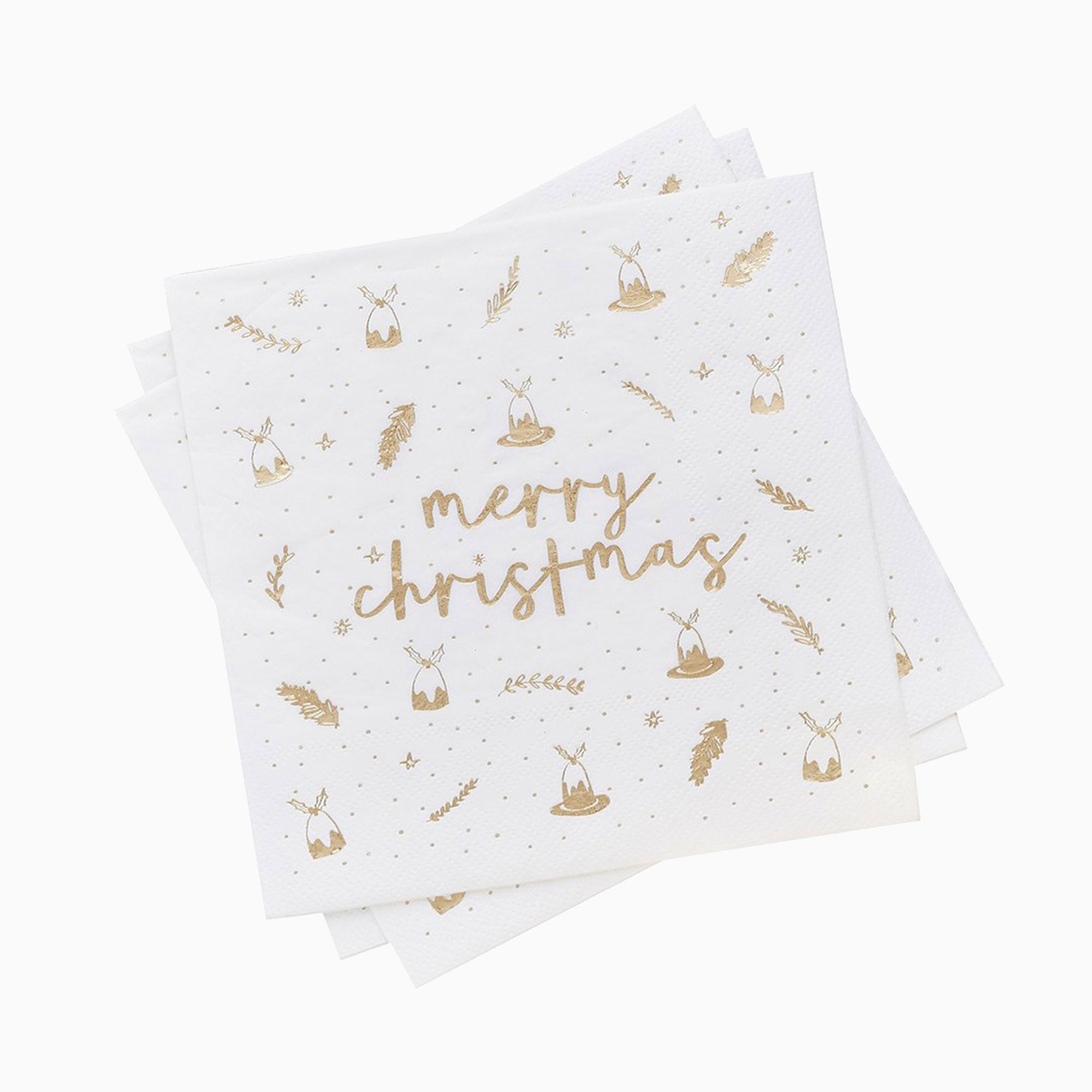 Paper Napkins-HBCC104 - Gold 'Merry Christmas' Paper Napkins-Hootyballoo