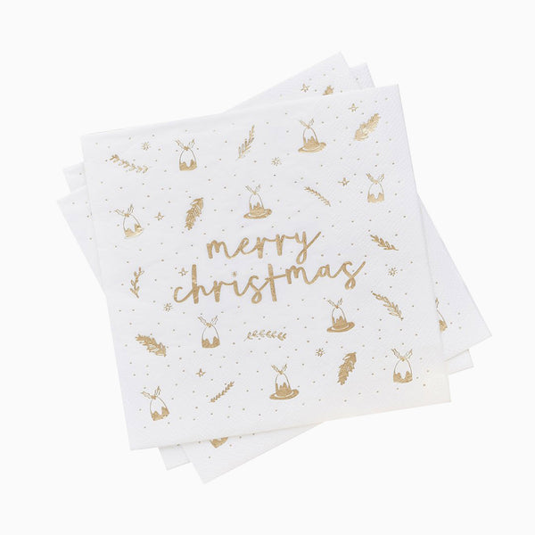 Paper Napkins-HBCC104 - Gold 'Merry Christmas' Paper Napkins-Hootyballoo