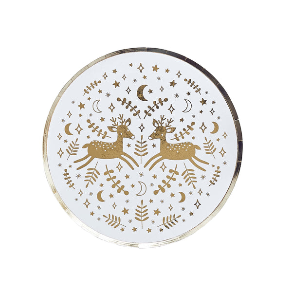 Paper Plate - HBFF104 - Reindeer Gold Paper Plates (8 Pack) - Reindeer Gold Paper Plates (8 Pack) - Whistlefish