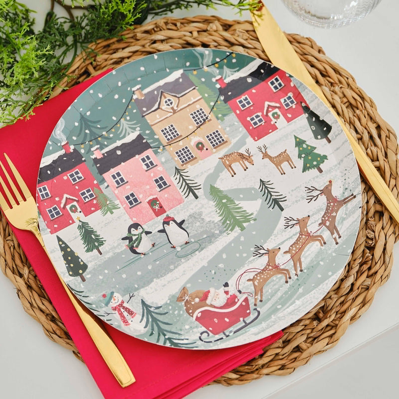 Paper Plate - MLC-122 - Festive Scenes Christmas Paper Plates - Festive Scenes Christmas Paper Plates - Whistlefish