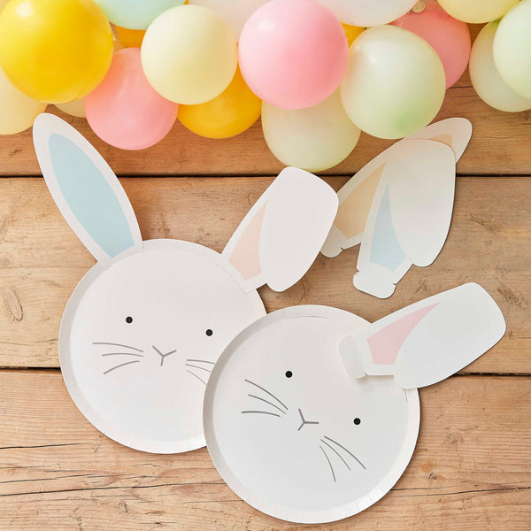 Paper Plates - EGG-239 - Bunny Plates & Interchangeable Ears - Pastel Easter Bunny Paper Plates With Interchangeable Ears - Whistlefish