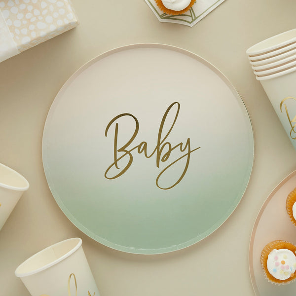 Paper Plates - HBBS212 - Neutral Sage 'Baby' Paper Plates 8pcs - Neutral Sage 'Baby' Paper Plates 8pcs - Whistlefish
