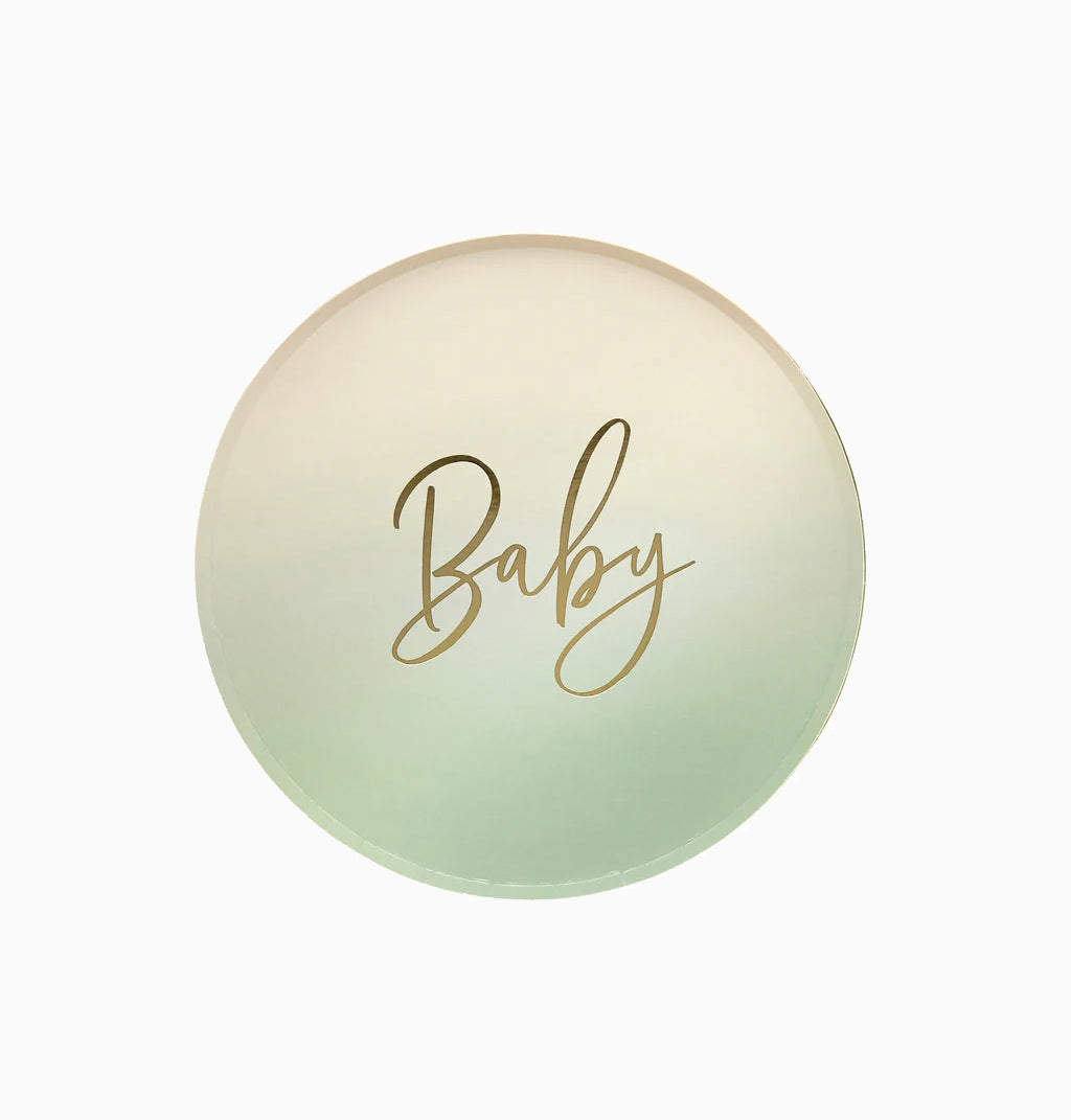 Paper Plates-HBBS212 - Neutral Sage 'Baby' Paper Plates 8pcs-HootyBalloo