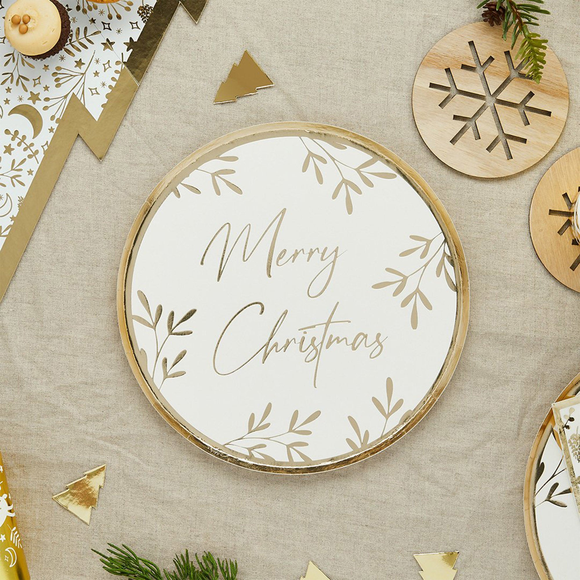 Paper Plates-HBFF120 - Gold 'Merry Christmas' Paper Plates-Hootyballoo