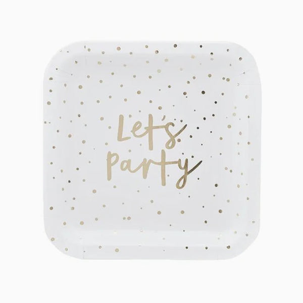 Paper Plates-HBMM141 - Golden Let's Party Paper Plates-Hootyballoo