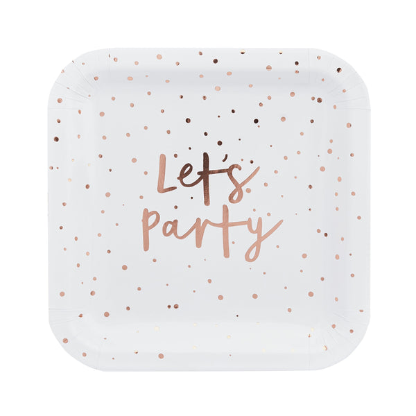 Paper Plates - HBMM142 - Rose Gold 'Let's Party' Paper Plates 8pc - Rose Gold Let's Party 9" Paper Plates 8pcs - Whistlefish