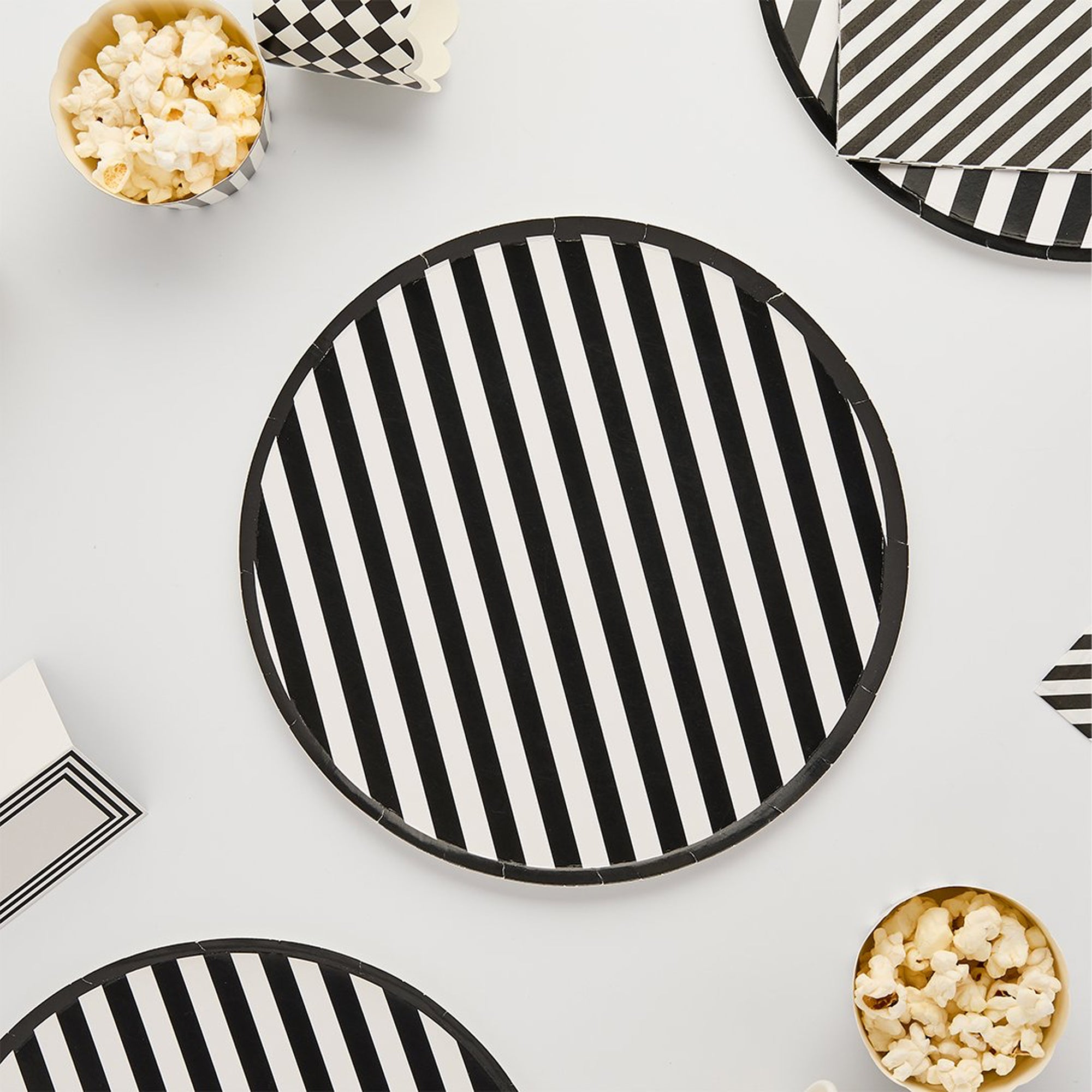 Paper Plates-HBMP102 - Monochrome Striped Paper Plates-Hootyballoo