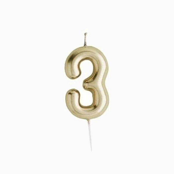 Party Candle-HBMM184 - Gold Number 3 Candle-Hootyballoo