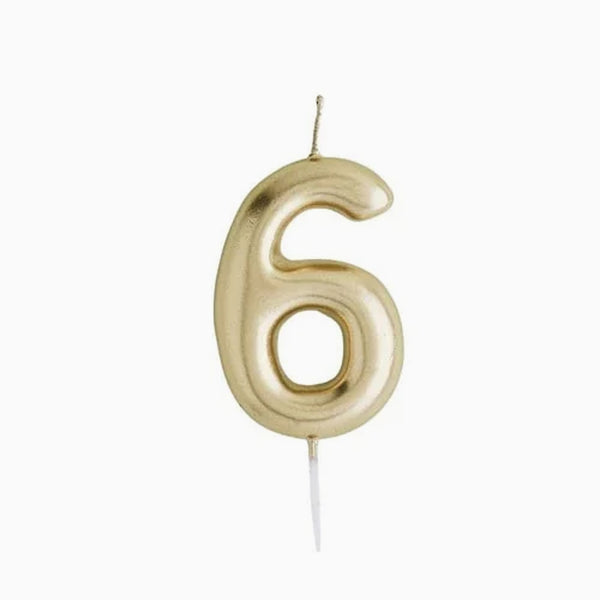 Party Candle-HBMM187 - Gold Number 6 Candle-Hootyballoo