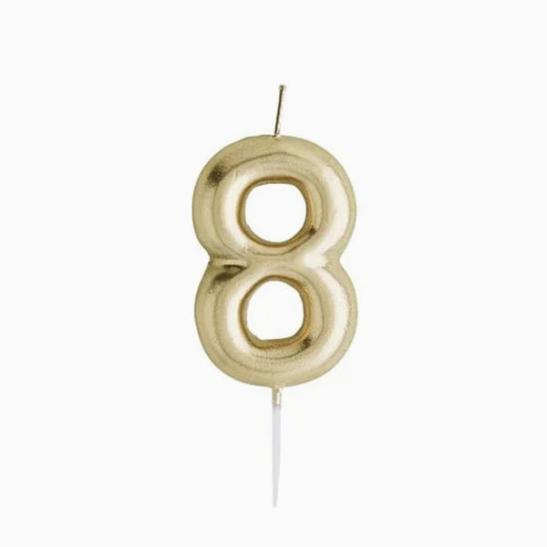 Party Candle-HBMM189 - Gold Number 8 Candle-Hootyballoo